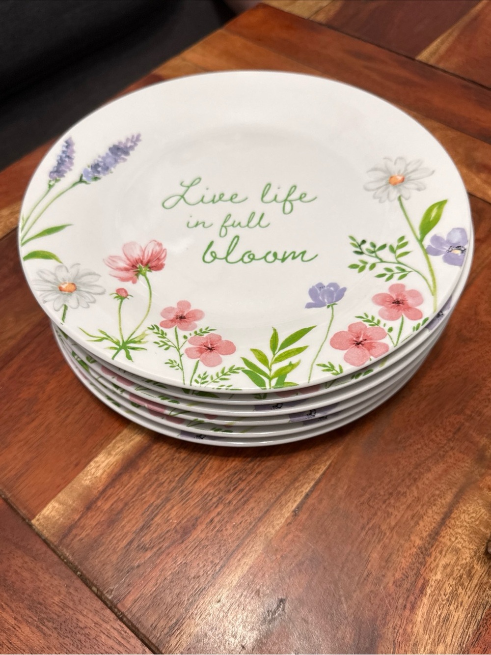 Royal Norfolk Live Life in Full Bloom White Floral Dessert Plates - Set of 6